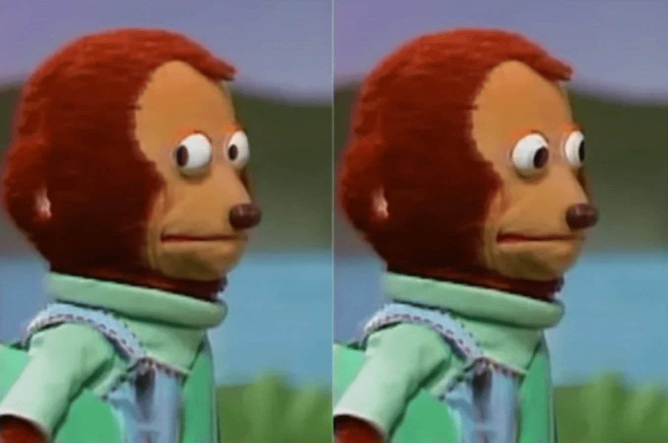 Awkward side eye puppet meme